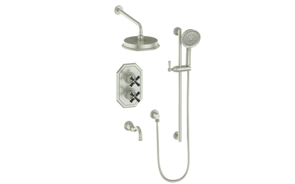 Vogt Carinthia 3-Way Thermostatic Shower System in Brushed Nickel & Matte Black with Cross Handle – SET.C32.320.310.BB