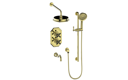 Vogt Carinthia 3-Way Thermostatic Shower System in Brushed Gold & Matte Black with Cross Handle – SET.C32.320.310.BGB