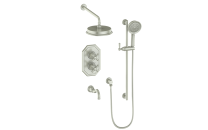 Vogt Carinthia 3-Way Thermostatic Shower System in Brushed Nickel with Cross Handle – SET.C32.320.310.BN