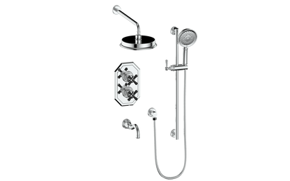 Vogt Carinthia 3-Way Thermostatic Shower System in Chrome & Matte Black with Cross Handle – SET.C32.320.310.CB