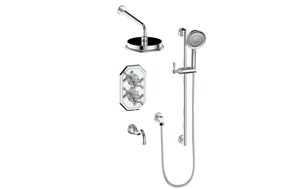 Vogt Carinthia 3-Way Thermostatic Shower System in Polished Chrome with Cross Handle – SET.C32.320.310.CC