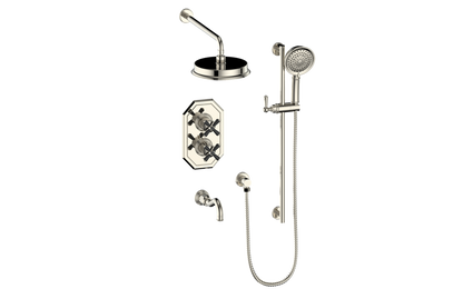 Vogt Carinthia 3-Way Thermostatic Shower System in Polished Nickel & Matte Black with Cross Handle – SET.C32.320.310.PB