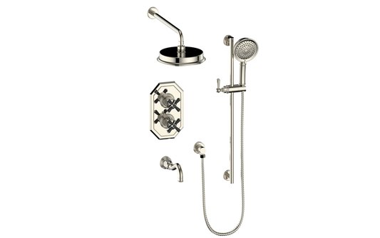 Vogt Carinthia 3-Way Thermostatic Shower System in Polished Nickel & Matte Black with Cross Handle – SET.C32.320.310.PB
