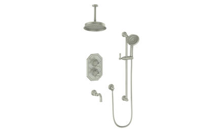 Vogt Carinthia 3-Way Thermostatic Shower System, 6" Ceiling Arm, in Brushed Nickel with Cross Handle – SET.C32.320.316.BN