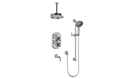 Vogt Carinthia 3-Way Thermostatic Shower System, 6" Ceiling Arm, in Chrome & Matte Black with Cross Handle – SET.C32.320.316.CB