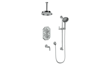Vogt Carinthia 3-Way Thermostatic Shower System, 6" Ceiling Arm, in Polished Chrome with Cross Handle – SET.C32.320.316.CC