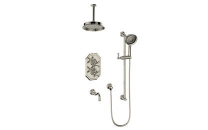 Vogt Carinthia 3-Way Thermostatic Shower System, 6" Ceiling Arm, in Polished Nickel with Cross Handle – SET.C32.320.316.PN