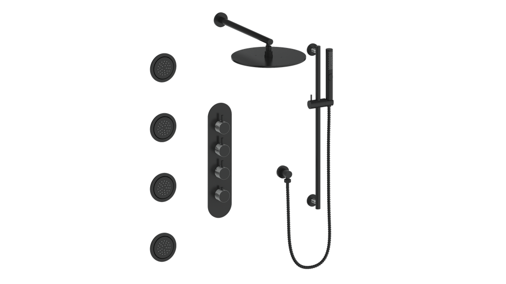 Vogt Drava 3-Way Thermostatic Shower System with Body Jets - Chrome / Matte Black (SET.DA.350.930.CB)