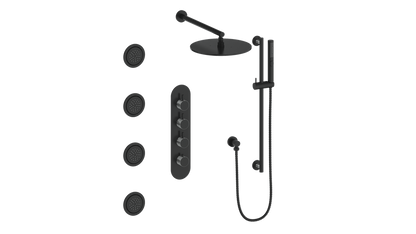 Vogt Drava 3-Way Thermostatic Shower System with Body Jets - Chrome / Matte Black (SET.DA.350.930.CB)