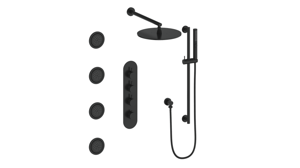 Vogt Drava 3-Way Thermostatic Shower System with Body Jets - Matte Black (SET.DA.350.930.MB)