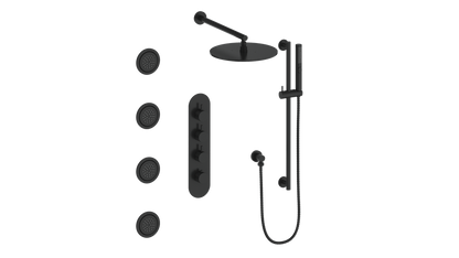 Vogt Drava 3-Way Thermostatic Shower System with Body Jets - Matte Black (SET.DA.350.930.MB)