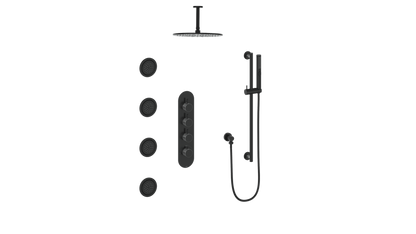 Vogt Drava 3-Way Thermostatic Shower System with Body Jets & 6" Ceiling Arm in Chrome / Matte Black - SET.DA.350.936.CB