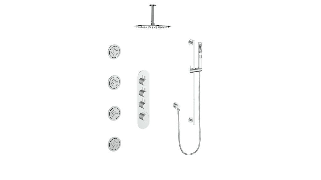 Vogt Drava 3-Way Thermostatic Shower System with Body Jets & 6" Ceiling Arm in Polished Chrome - SET.DA.350.936.CC