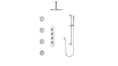 Vogt Drava 3-Way Thermostatic Shower System with Body Jets & 6" Ceiling Arm in Polished Chrome - SET.DA.350.936.CC