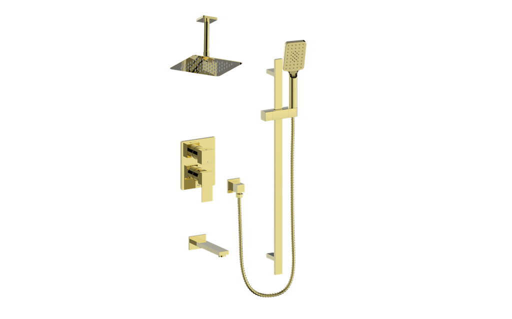 Vogt Kapfenberg 3-Way PB Shower Kit with 6-inch Ceiling Arm SET.KG.310.316 in Brushed Gold