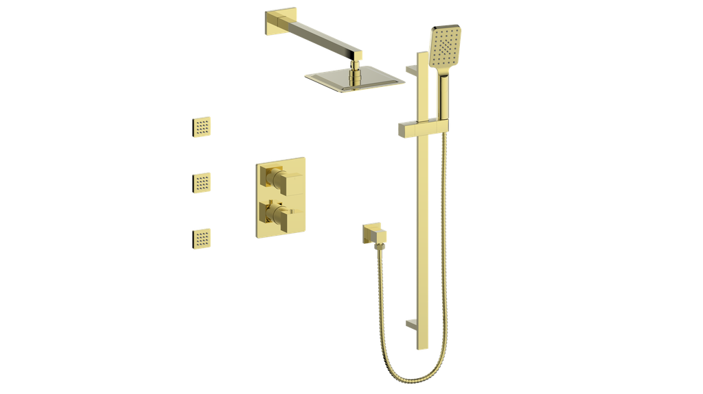 Vogt Kapfenberg 3-Way Thermostatic Shower Kit with Body Jets SET.KG.320.810 in Brushed Gold