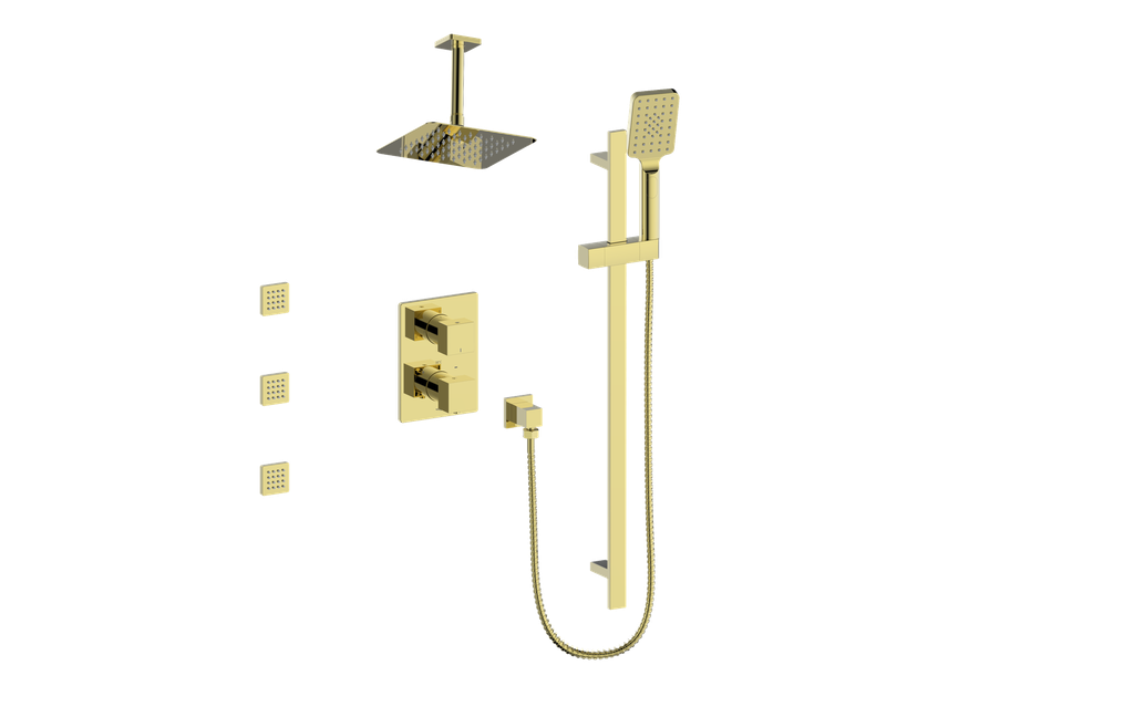 Vogt Kapfenberg 3-Way Thermostatic Shower Kit with Body Jets and 6-inch Ceiling Arm SET.KG.320.816 in Brushed Gold