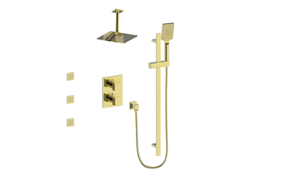 Vogt Kapfenberg 3-Way Thermostatic Shower Kit with Body Jets and 6-inch Ceiling Arm SET.KG.320.816 in Brushed Gold