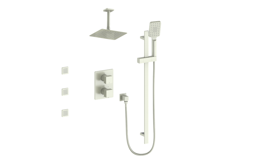 Vogt Kapfenberg 3-Way Thermostatic Shower Kit with Body Jets and 6-inch Ceiling Arm SET.KG.320.816 in Brushed Nickel