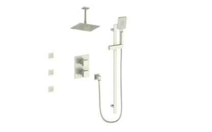 Vogt Kapfenberg 3-Way Thermostatic Shower Kit with Body Jets and 6-inch Ceiling Arm SET.KG.320.816 in Brushed Nickel