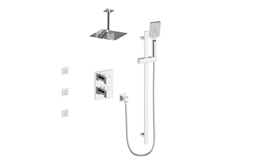 Vogt Kapfenberg 3-Way Thermostatic Shower Kit with Body Jets and 6-inch Ceiling Arm SET.KG.320.816 in Polished Chrome