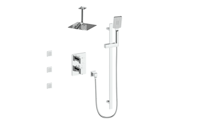 Vogt Kapfenberg 3-Way Thermostatic Shower Kit with Body Jets and 6-inch Ceiling Arm SET.KG.320.816 in Polished Chrome