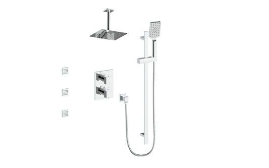 Vogt Kapfenberg 3-Way Thermostatic Shower Kit with Body Jets and 6-inch Ceiling Arm SET.KG.320.816 in Polished Chrome