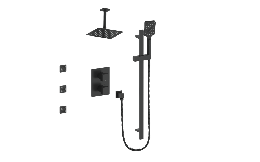 Vogt Kapfenberg 3-Way Thermostatic Shower Kit with Body Jets and 6-inch Ceiling Arm SET.KG.320.816 in Matte Black