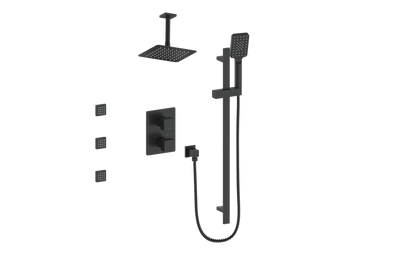 Vogt Kapfenberg 3-Way Thermostatic Shower Kit with Body Jets and 6-inch Ceiling Arm SET.KG.320.816 in Matte Black