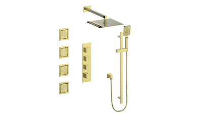 Vogt Kapfenberg 3/4-inch High-Flow Thermostatic Shower Kit with Body Jets SET.KG.350.930 in Brushed Gold