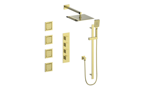 Vogt Kapfenberg 3/4-inch High-Flow Thermostatic Shower Kit with Body Jets SET.KG.350.930 in Brushed Gold