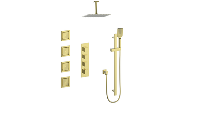 Vogt Kapfenberg 3/4-inch High-Flow Thermostatic Shower Kit with Body Jets and 6-inch Ceiling Arm SET.KG.350.936 in Brushed Gold