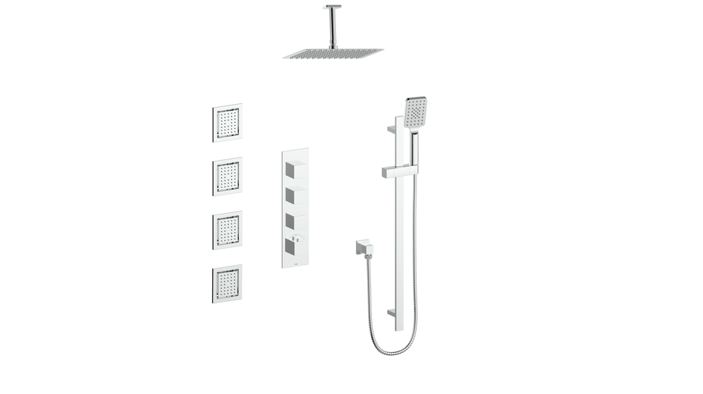 Vogt Kapfenberg 3/4-inch High-Flow Thermostatic Shower Kit with Body Jets and 6-inch Ceiling Arm SET.KG.350.936 in Polished Chrome