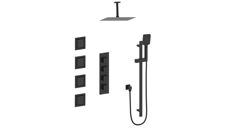 Vogt Kapfenberg 3/4-inch High-Flow Thermostatic Shower Kit with Body Jets and 6-inch Ceiling Arm SET.KG.350.936 in Matte Black