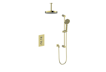 Vogt Mond 2-Way Thermostatic Shower System With Rough-In Valve & Ceiling Arm, Brushed Gold