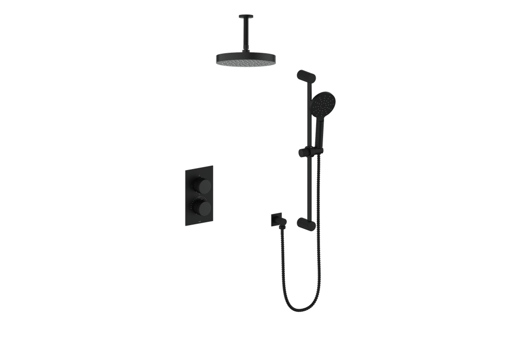 Vogt Mond 2-Way Thermostatic Shower System With Rough-In Valve & Ceiling Arm, Matte Black