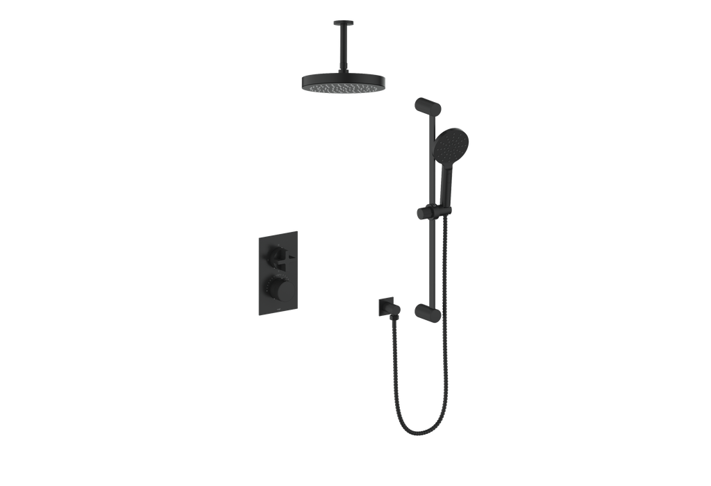 Vogt Mond 2-Way Thermostatic Shower System With Rough-In Valve & Ceiling Arm, Matte Black