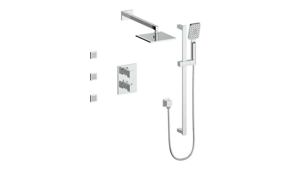 Vogt Niveau 3-Way Thermostatic Shower System with Body Jets in Polished Chrome - SET.NU.320.810.CC