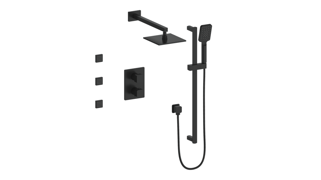 Vogt Niveau 3-Way Thermostatic Shower System with Body Jets in Matte Black - SET.NU.320.810.MB