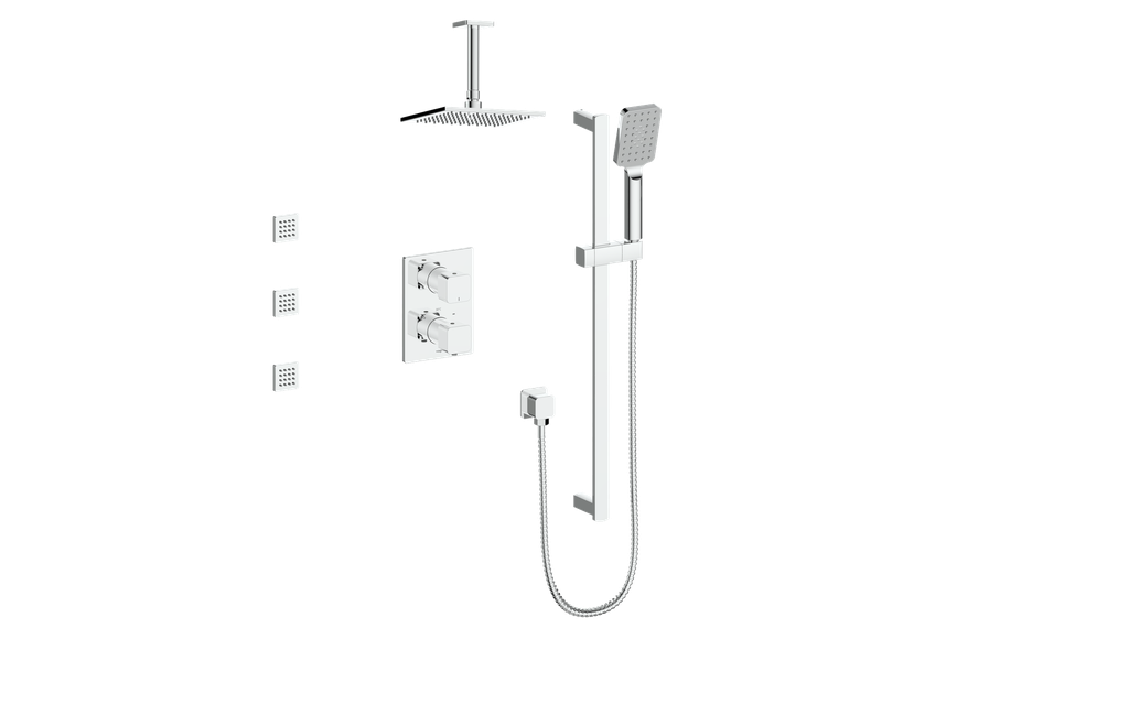 Vogt Niveau 3-Way Thermostatic Shower System with Body Jets & 6" Ceiling Arm in Polished Chrome - SET.NU.320.816.CC