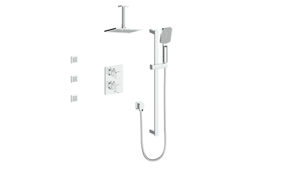 Vogt Niveau 3-Way Thermostatic Shower System with Body Jets & 6" Ceiling Arm in Polished Chrome - SET.NU.320.816.CC