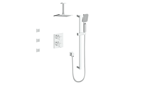 Vogt Niveau 3-Way Thermostatic Shower System with Body Jets & 6" Ceiling Arm in Polished Chrome - SET.NU.320.816.CC