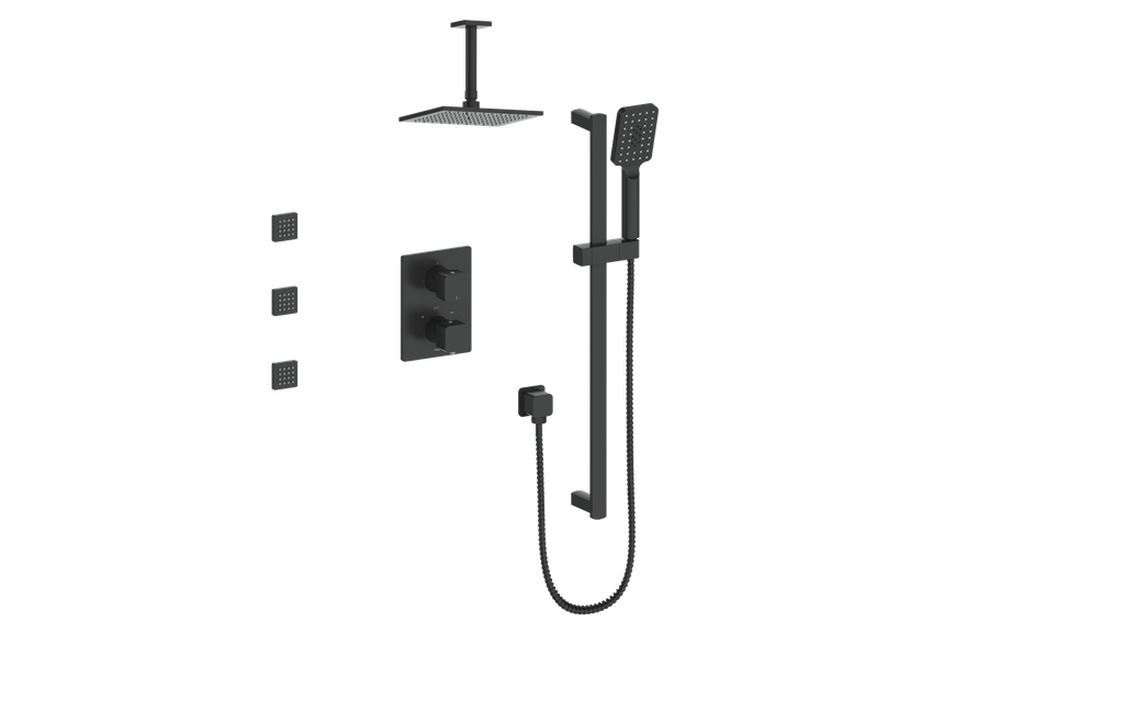 Vogt Niveau 3-Way Thermostatic Shower System with Body Jets & 6" Ceiling Arm in Matte Black - SET.NU.320.816.MB
