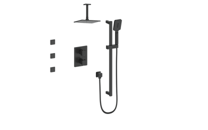 Vogt Niveau 3-Way Thermostatic Shower System with Body Jets & 6" Ceiling Arm in Matte Black - SET.NU.320.816.MB