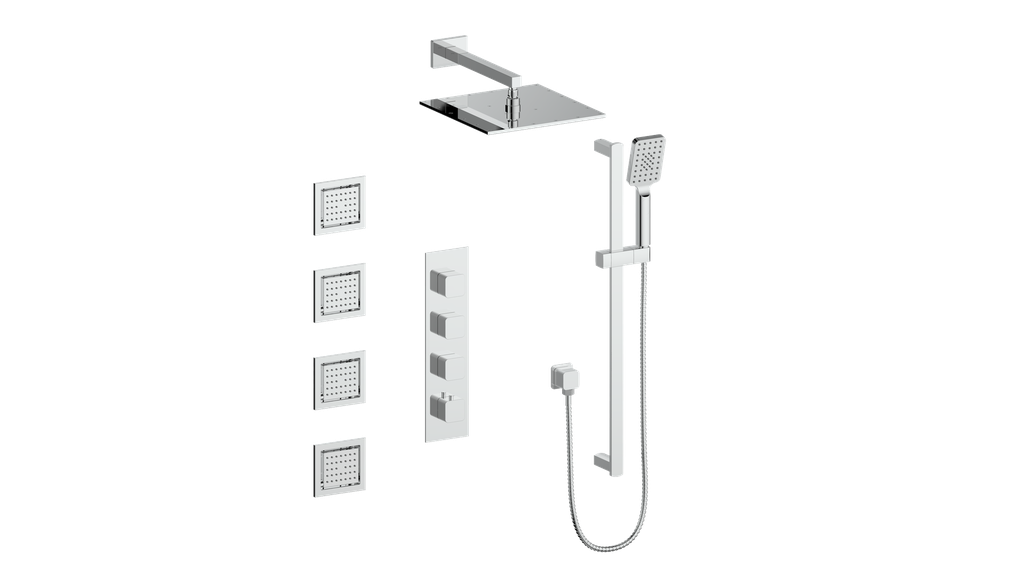 Vogt Niveau High-Flow Thermostatic Shower System with Body Jets in Polished Chrome - SET.NU.350.930