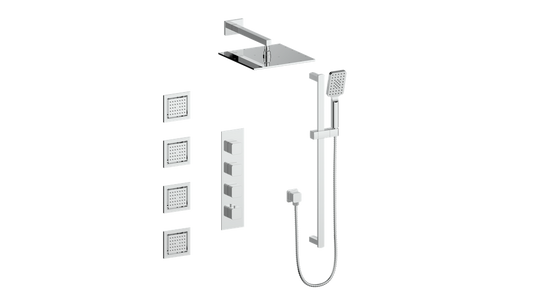 Vogt Niveau High-Flow Thermostatic Shower System with Body Jets in Polished Chrome - SET.NU.350.930