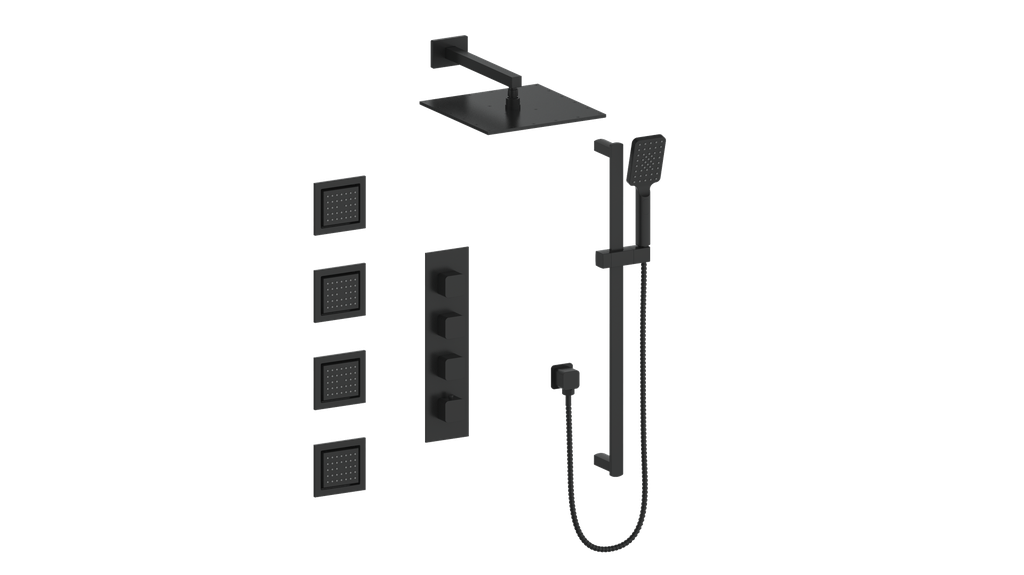Vogt Niveau High-Flow Thermostatic Shower System with Body Jets in Matte Black - SET.NU.350.930