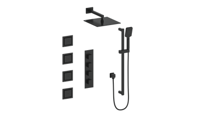 Vogt Niveau High-Flow Thermostatic Shower System with Body Jets in Matte Black - SET.NU.350.930