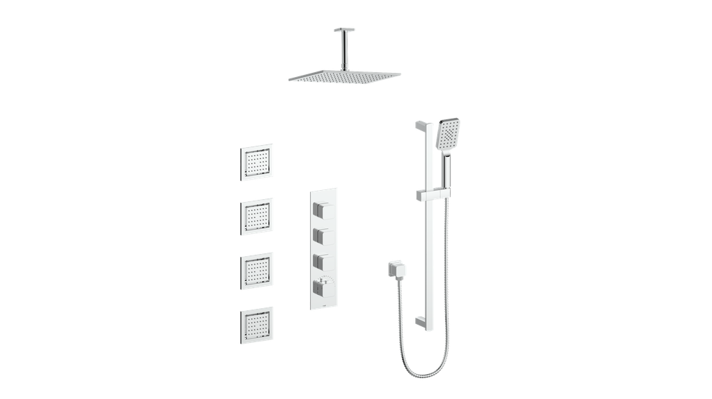 Vogt Niveau High-Flow Thermostatic Shower System with Body Jets and 6" Ceiling Arm in Polished Chrome - SET.NU.350.936