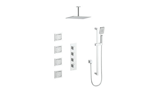 Vogt Niveau High-Flow Thermostatic Shower System with Body Jets and 6" Ceiling Arm in Polished Chrome - SET.NU.350.936